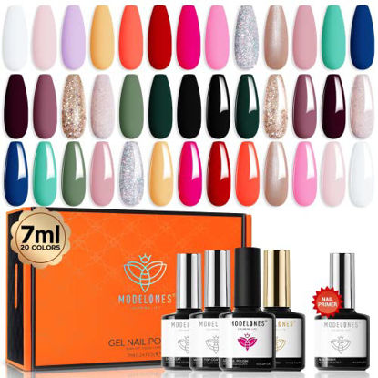 Picture of Modelones Gel Nail Polish Kit, 24 Pcs White Black Nail Polish Gel Summer Neon Pink Glitter Sage Green Nude Gel Nail Polish Set with Bond Primer Glossy & Matte Top Base Coat Starter Kit Classic Nail Art 4th of July Manicure Gifts for Girl