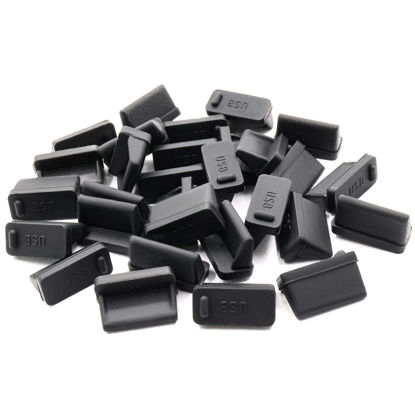 Picture of ThreeBulls 30 Pcs Silicone USB Cap Port Cover Anti Dust Protector for Female End Black