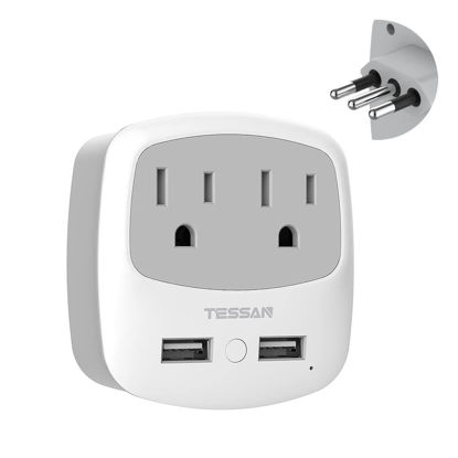 Picture of TESSAN Italy Travel Plug Adapter, Type L Power Converter with 2 USB Charger Ports 2 American Outlets, Italian Adaptor for US to Italy Chile Ethiopia Lybia Syria Tunisia Uruguay