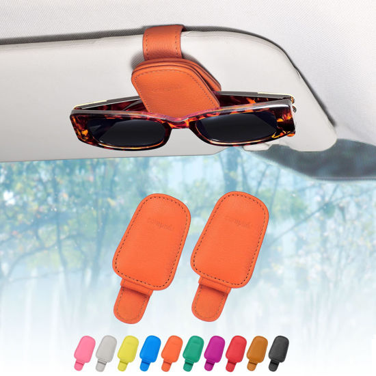GetUSCart- compuda 2 Packs Sunglass Holder for Car Sun Visor Car  Accessories, Genuine Leather Car Sunglass Holder, Glasses Clip for Cars  SUV(Orange)