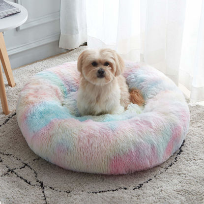 Picture of Calming Dog Bed & Cat Bed, Anti-Anxiety Donut Dog Cuddler Bed, Warming Cozy Soft Dog Round Bed, Fluffy Faux Fur Plush Dog Cat Cushion bed for Small Medium Dogs and Cats (20"/24"/27"/30")