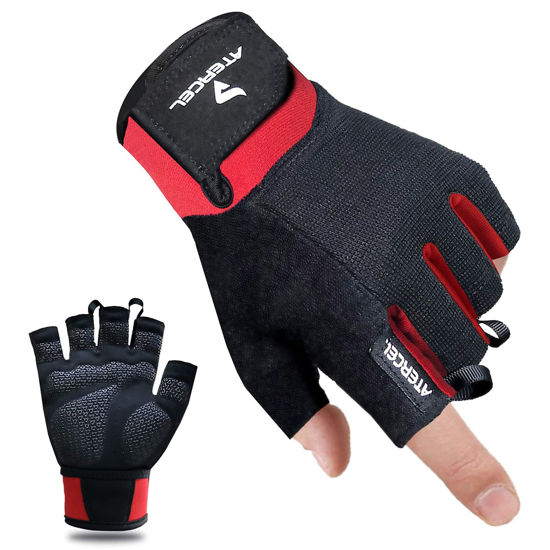 Picture of ATERCEL Workout Gloves for Men and Women, Exercise Gloves for Weight Lifting, Cycling, Gym, Training, Breathable and Snug fit (Red, XL)