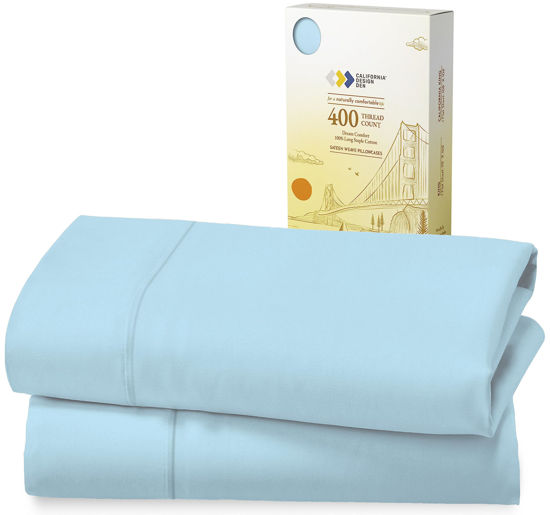 Picture of California Design Den 100% Cotton Pillowcases, Pillow Case Set of 2, Fits King Size Pillows, Luxury 400 Thread Count Sateen Pillowcases, Match with Our 400 Thread Count Sheets (Sky Blue)