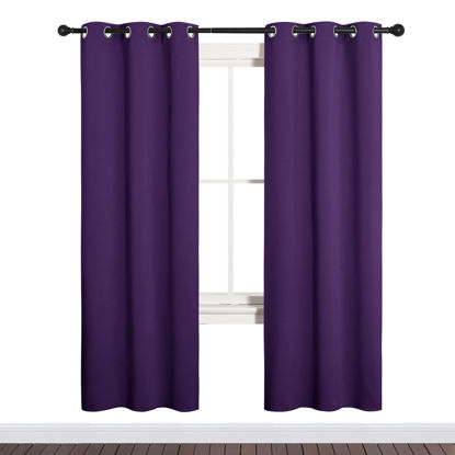 Picture of NICETOWN Thermal Insulated Blackout Draperies Curtains, Triple Weave Home Decoration Solid Ring Top Blackout Drape Panels for Bedroom (Set of 2, 34 x 72 inches, Royal Purple)