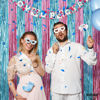 Picture of XtraLarge, Blue and Pink Fringe Backdrop - 6.4x8 Feet, Pack of 2 Gender Reveal Boy or Girl Pink and Blue He or She Decorations