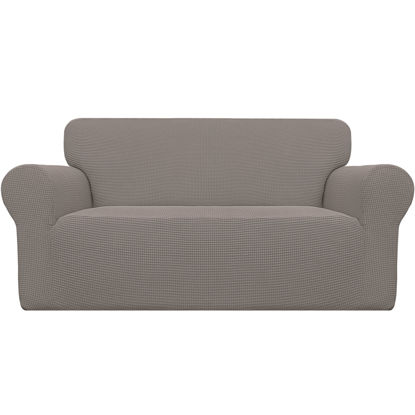 Picture of Easy-Going Stretch Oversized Loveseat Slipcover 1-Piece Sofa Cover Furniture Protector Couch Soft with Elastic Bottom for Kids Polyester Spandex Jacquard Fabric Small Checks Taupe