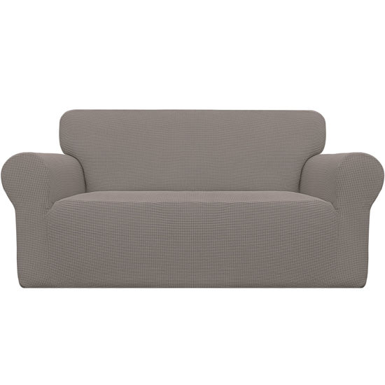 Picture of Easy-Going Stretch Oversized Loveseat Slipcover 1-Piece Sofa Cover Furniture Protector Couch Soft with Elastic Bottom for Kids Polyester Spandex Jacquard Fabric Small Checks Taupe