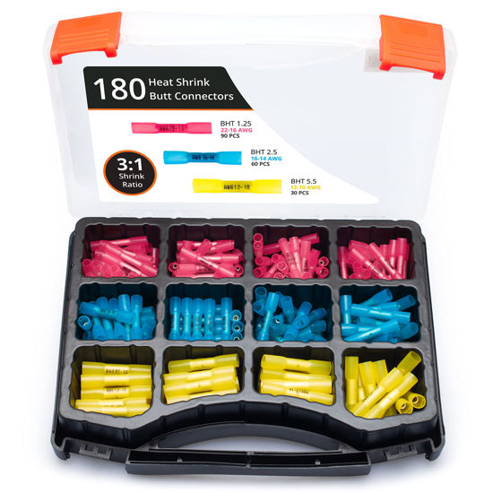 Picture of Wirefy 180 PCS Heat Shrink Butt Connectors Kit - Marine Grade Wire Butt Splice Connectors - Electrical, Waterproof - 22-10 AWG