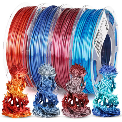 Picture of AMOLEN PLA 3D Printer Filament,PLA Filament 1.75mm,Silk Shiny Filament Bundle, Red Gold,Blue Silver, Red Silver,Blue Green, 3D Printing Filament Bundle, 200gX 4 Spools