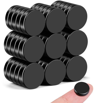 Picture of VSKIZ 45 Pcs Refrigerator Magnets, 12x3mm Neodymium Magnets, Muti-use Premium Tiny Round Disc Small Magnets, Rare Earth Magnets, Whiteboard Magnets for Crafts, DIY, Office, Dry Erase Board-Black