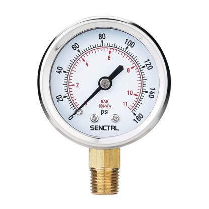 Picture of SENCTRL 0-160 Psi Pressure Gauge, 2" Dial, 1/4 NPT Lower Mount, Anti-Fog, Waterproof, Stainless Steel Case, for Pneumatic Regulator Air Compressor RV Regulator Water Tire Pressure Test