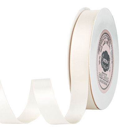 Picture of VATIN 5/8 inch Double Faced Ivory/Antique White/Beige Polyester Satin Ribbon -Continuous 25 Yard Spool, Perfect for Wedding Decor, Wreath, Baby Shower,Gift Package Wrapping and Other Projects