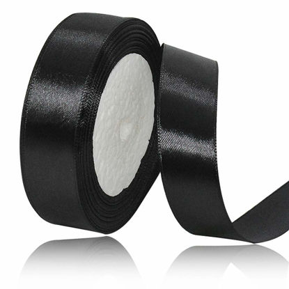 Picture of Solid Color Black Satin Ribbon, 1 Inches x 25 Yards Fabric Satin Ribbon for Gift Wrapping, Crafts, Hair Bows Making, Wreath, Wedding Party Decoration and Other Sewing Projects