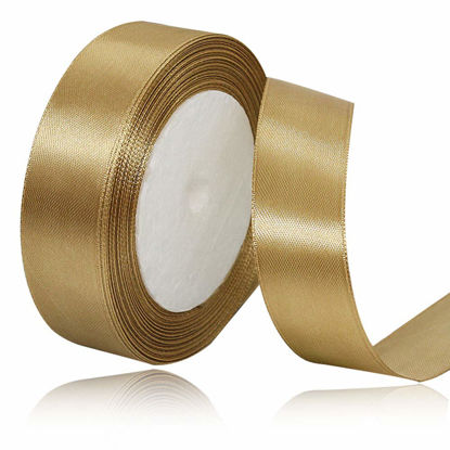 Picture of Solid Color Champagne Gold Satin Ribbon, 3/4 Inches x 25 Yards Fabric Satin Ribbon for Gift Wrapping, Crafts, Hair Bows Making, Wreath, Wedding Party Decoration and Other Sewing Projects