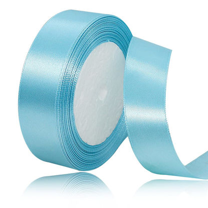 Picture of Solid Color Sky Blue Satin Ribbon, 3/4 Inches x 25 Yards Fabric Satin Ribbon for Gift Wrapping, Crafts, Hair Bows Making, Wreath, Wedding Party Decoration and Other Sewing Projects