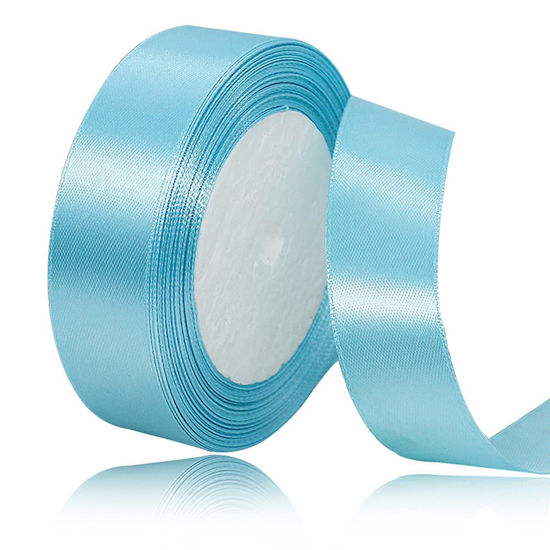 Picture of Solid Color Sky Blue Satin Ribbon, 3/4 Inches x 25 Yards Fabric Satin Ribbon for Gift Wrapping, Crafts, Hair Bows Making, Wreath, Wedding Party Decoration and Other Sewing Projects