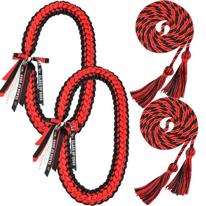 Picture of TFTAFAN Graduation Leis and Graduation Honor Cords Class of 2023 Graduation Ribbon Lei Graduation Necklace Braided Necklaces Graduation gift for for Student Graduation Gifts Party Supplies (red and black, 4)