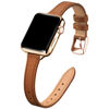 Picture of STIROLL Slim Leather Bands Compatible with Apple Watch Band 38mm 40mm 41mm 42mm 44mm 45mm 49mm,Top Grain Leather Watch Thin Wristband for iWatch Ultra SE Series 8/7/6/5/4/3/2/1(Brown with Gold)