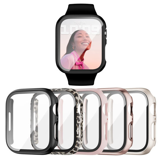 Picture of 5 Pack Case for Apple Watch Series 3 2 1 38mm with Tempered Glass Screen Protector, Haojavo Full Hard Ultra-Thin Scratch Resistant Bumper Protective Cover for iWatch 38mm Accessories(5 Colors)