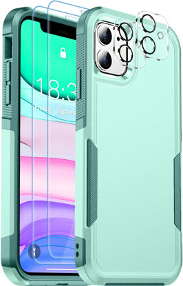 Picture of SPIDERCASE Shockproof for iPhone 11 Case,[10 FT Military Grade Drop Protection],with 2 pcs[Tempered Glass Screen Protector+Camera Lens Protector] Heavy Duty Full-Body Protective Phone Case,Light Green