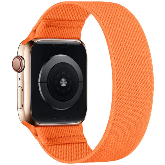 Picture of ENJINER Stretchy Nylon Solo Loop Bands Compatible with Apple Watch 38mm 40mm 41mm 42mm 44mm 45mm 49mm Ultra iWatch Series 8 7 SE 6 5 4 3 2 1 Strap, Sport Elastic Braided Women Men No Buckles Clasps Wristband,Bright Orange 38/40/41mm XS