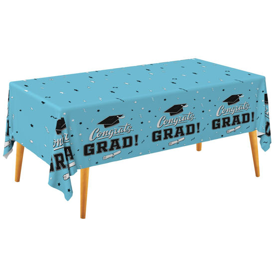 Picture of Graduation Party Decorations , Gongrats Grad Tablecover for 2023 Graduation Party Supplies, 3 pcs Sky Blue Table Cloths, 54"x108"