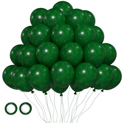 Picture of Voircoloria 105pcs Dark Green Balloons 12inch Hunter Green Balloons for Birthday Dinosaur Baby Shower St. Patrick's Day Summer Jungle Forest Safari Party Decorations