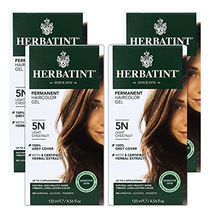 Picture of Herbatint Permanent Haircolor Gel, 5N Light Chestnut, Alcohol Free, Vegan, 100% Grey Coverage - 4.56 oz - 4 Pack