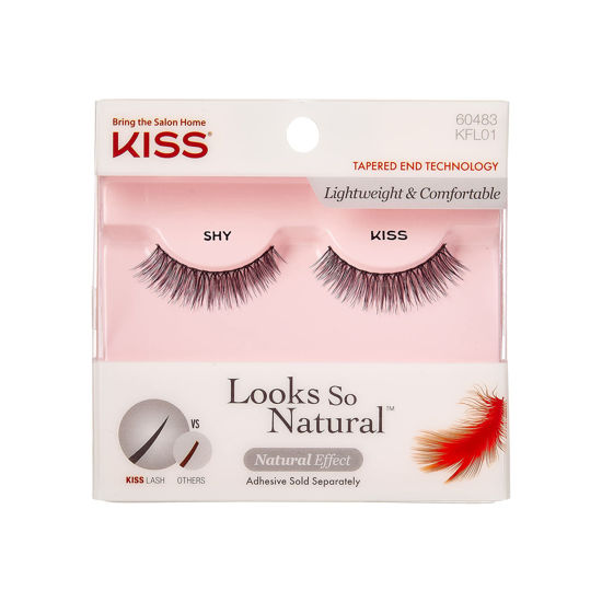 Picture of KISS Looks So Natural False Eyelashes, Lightweight & Comfortable, Natural-Looking, Tapered End Technology, Reusable, Cruelty-Free, Contact Lens Friendly, Style 'Shy', 1 Pair Fake Eyelashes