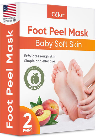 Picture of Foot Peel Mask Peach (2 Pairs) - Foot Mask for Baby Soft Skin - Remove Dead Skin, Dry, Cracked Feet & Callus, Foot Spa, Made with Aloe Vera Extract for Women and Men Feet Peeling Mask Exfoliating