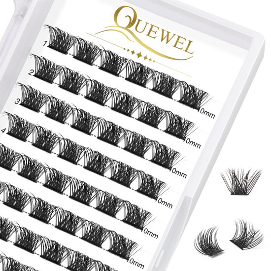 Picture of QUEWEL Cluster Lashes 72 Pcs Wide Stem Individual Lashes C/D Curl 8-16mm Length DIY Eyelash Extension False Eyelashes Natural&Mega Styles Soft for Personal Makeup Use at Home (Mega-C-10)