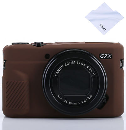 Picture of G7X Mark II Case G7X Mark III Case G7X Camera Silicone Case Ultra-Thin Lightweight Rubber Soft Silicone Case Bag Cover for Canon PowerShot G7X G7X Mark II G7X Mark III + Microfiber Cloth (Coffeee)