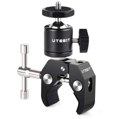 UTEBIT 7 inch Adjustable Articulating Magic Arm and Super Clamp, with 1/4  and 3/8 Thread, Articulating Friction Power Arm 1/4 Hot Shoe Mount Crab