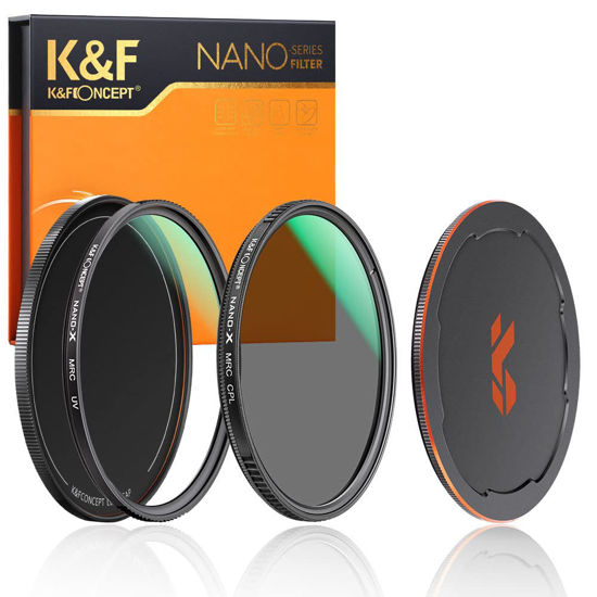 Picture of K&F Concept 49mm Circular Polarizers Filter & MC UV Protection Filter Kit (2 pcs) with Up & Down Lens Cap, 28 Multi-Layer Coatings HD CPL/UV Filter Set for Camera Lens (Nano-X Series)