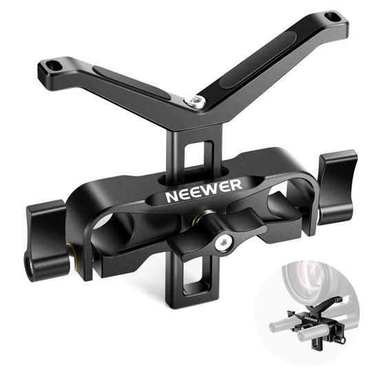 Picture of Neewer Telephoto Long Lens Support Bracket, Y-Shaped Lens Bracket with 35mm Vertical Adjustment, Compatible with DSLR Camera Shoulder Rig with 15mm Rods - LSB35