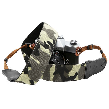 Picture of Camouflage Camera Strap - Double Layer Cowhide Ends,2"Pure Cotton Vintage Woven forest Camo Camera Strap,Universal Neck & Shoulder Strap Adjustable for All DSLR / SLR Cameras,Gift for Photographers