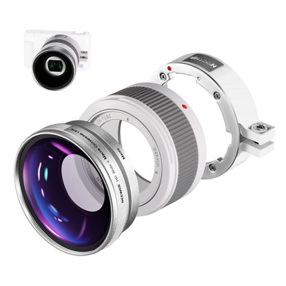 Picture of NEEWER Wide Angle Lens Compatible with Sony ZV1 Camera, 2 in 1 18mm HD Wide Angle & 10x Macro Additional Lens with Extension Tube, Bayonet Mount Lens Adapter, Cleaning Cloth (White Frame)