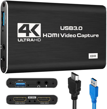 Picture of Capture Card, 4K HDMI Audio Video Capture Card, USB 3.0 Capture Adapter 1080P 60FPS Video Recorder Device for Game Recording, Works for Nintendo Switch, Streaming Live,Support X-Box/OBS/Camera/PC