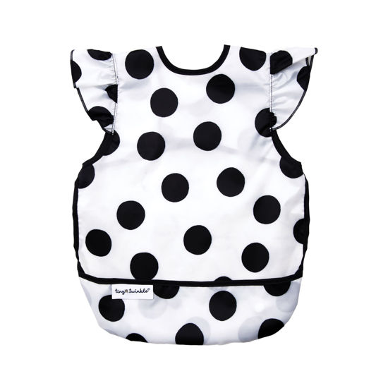 Picture of Tiny Twinkle Mess Proof Baby Bib - Waterproof Baby Apron - Machine Washable - PVC, BPA, & Phthalate Free - Great Travel Bib for Baby Eating - Baby Food Bibs (French Dot, Small 6-24 Months)