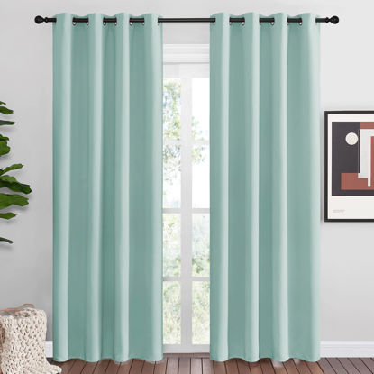 Picture of NICETOWN Aqua Blue Blackout Curtains 86" Long for Office, Dining Room, Guest Room, Sound Reducing Heat and Cold Block Curtain Panels for Modern Room Decorative (55" Wide by 86" Long, 2 Pieces)