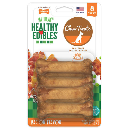 Picture of Nylabone Healthy Edibles Long-Lasting Dog Treats - Natural Dog Treats for Small Dogs - Dog Products - Bacon Flavor, X-Small/Petite (8 Count)