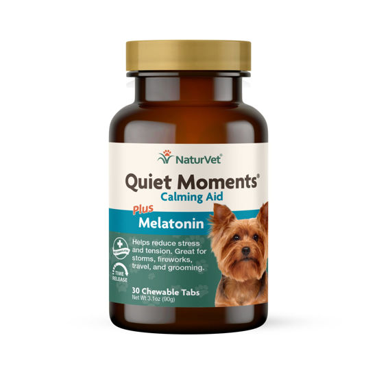 Picture of NaturVet Quiet Moments Calming Aid Melatonin Dog Supplement - Helps Reduce Stress in Dogs - for Pet Storm Anxiety, Motion Sickness, Grooming, Separation, Travel - 30 Ct. Tablets