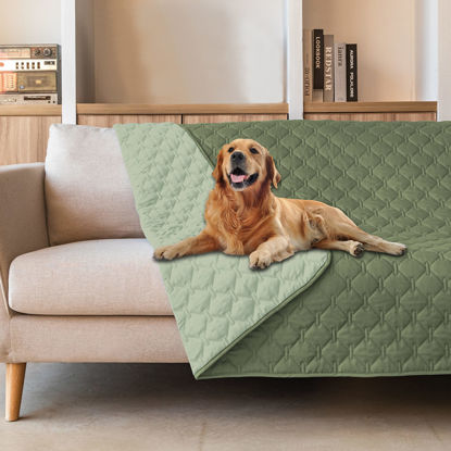 Picture of gogobunny 100% Double-Faced Waterproof Dog Bed Cover Pet Blanket Sofa Couch Furniture Protector for Kids Children Dog Cat, Reversible (68x82 Inch (Pack of 1), Dark Green/Light Green)