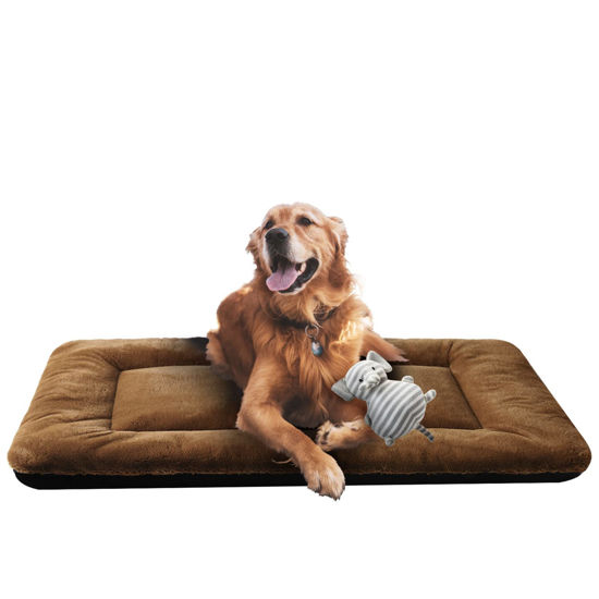 GetUSCart Dog Beds Crate Pad for Large Dogs Fit Metal Dog Crates Ultra Soft Dog Crate Bed Washable Anti Slip Kennel Pad for Dogs Cozy Sleeping Mat Brown 42inch