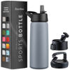 Picture of FineDine Insulated Water Bottles with Straw - 25 Oz Stainless Steel Metal Water Bottle W/ 3 Lids - Reusable for Travel, Camping, Bike, Sports - Modern Lava Gray