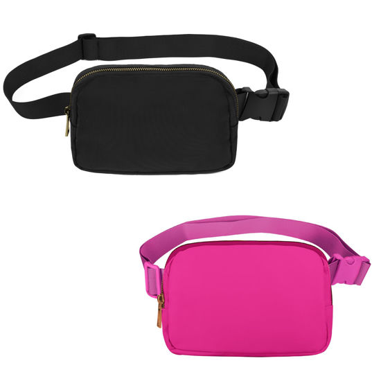 Picture of VOROLO Waist Pack for Running Fanny Pack for Women and Men Crossbody Belt Bag Bum Bag with Adjustable Strap for Sports Black+Magenta