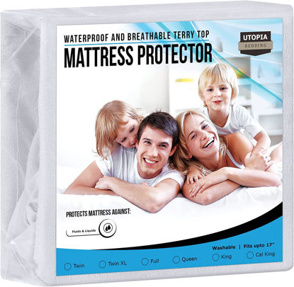 Picture of Utopia Bedding Premium Waterproof Terry Mattress Protector California King 200 GSM, Mattress Cover, Breathable, Fitted Style with Stretchable Pockets