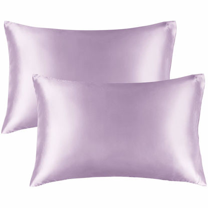 Picture of BEDELITE Satin Pillowcase for Hair and Skin, King Pillow Cases Set of 2 Pack Super Soft Silky Lavender Pillow Case with Envelope Closure (20x40 Inches)