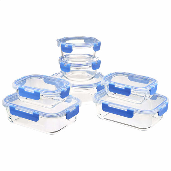 Picture of Amazon Basics Glass Food Storage Container with BPA-Free Locking Lid - Set of 14