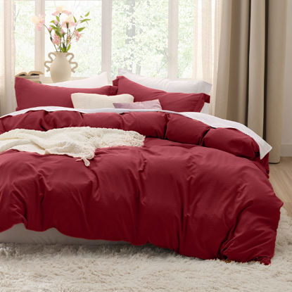 Picture of Bedsure Red Duvet Cover King Size - Soft Prewashed King Duvet Cover Set, 3 Pieces, 1 Duvet Cover 104x90 Inches with Zipper Closure and 2 Pillow Shams, Comforter Not Included